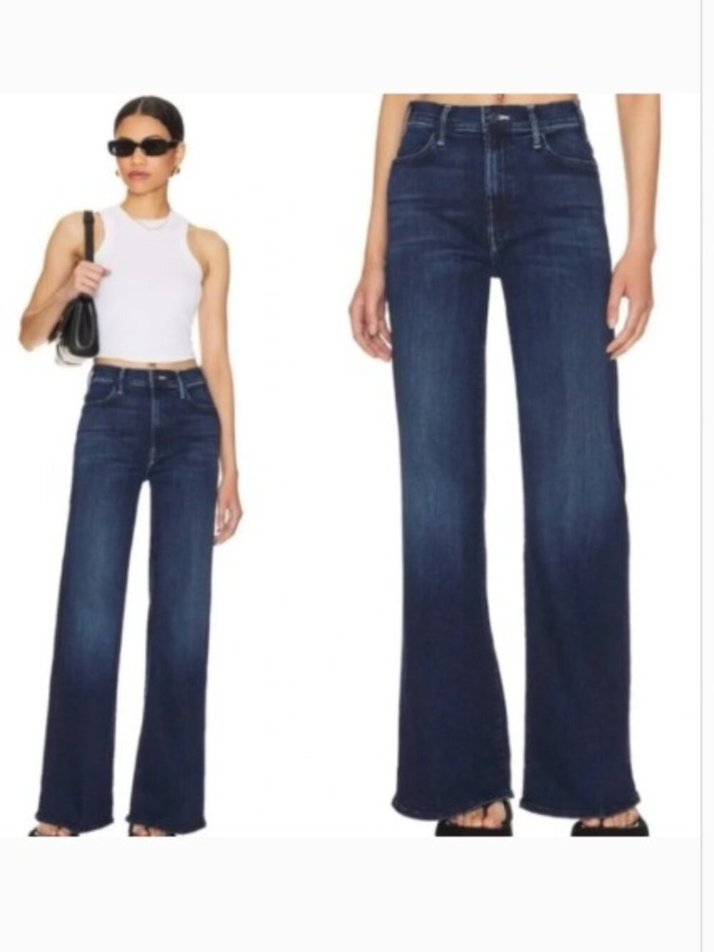 New Mother The Hustler Roller Sneak Wide Leg Jeans in Off Limits Dark Wash Sz 26